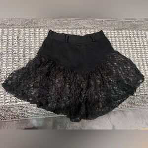 Vintage Black Denim and Lace Skirt